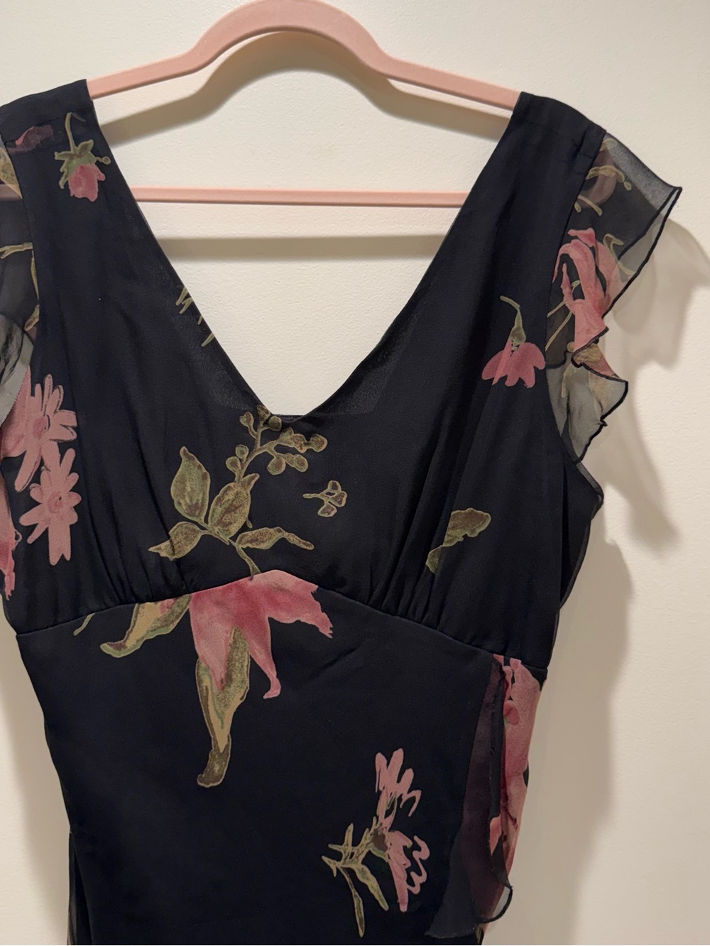 jonathan martin Black Floral Midi Dress with Pink & Green Blooms - Picture 4 of 11